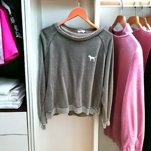 VS PINK Distressed Crew Neck Pullover
